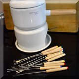 K12. White enamel fondue set. - $22